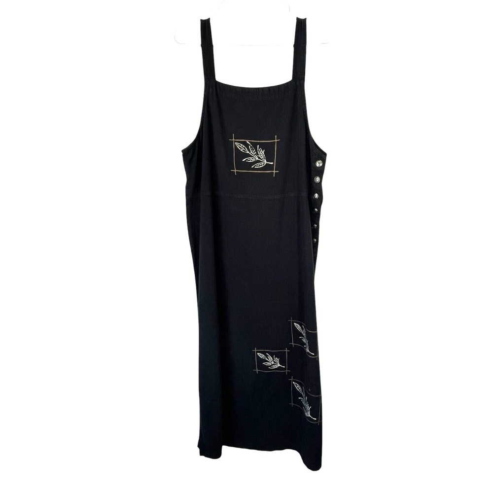Talbots Women's Overall Style Long Dress Leaf Print‎ Black L Midi